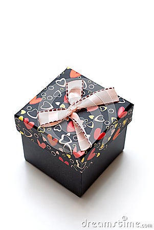 Beautiful hand-madblack gift box with hearts shape Stock Photo