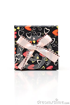 Beautiful hand-mblack gift box in white background Stock Photo