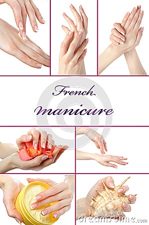 Beautiful hand with perfect french manicure Stock Photo