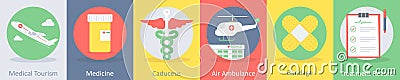 A set of 6 medical icons such as medical tourism, medicine Vector Illustration