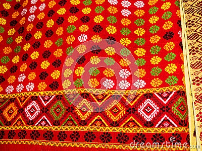 Beautiful handloom fabric background with flowers Stock Photo