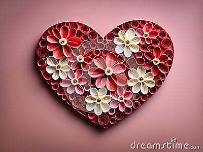 Beautiful handmade paper quilling flower heart, symbol of love for Valentine's Day Stock Photo