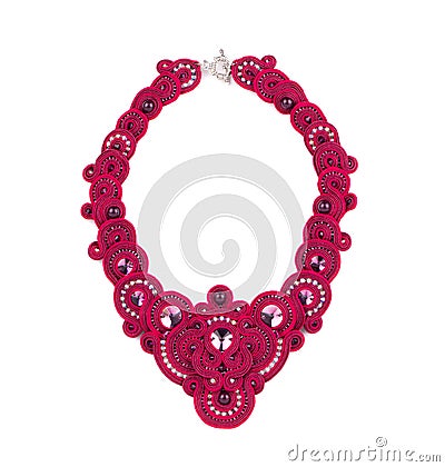 Beautiful handmade pink necklace. Stock Photo