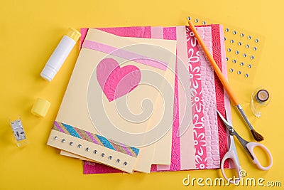 Beautiful handmade Valentine`s day cards Stock Photo