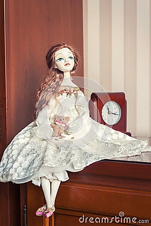 Beautiful Handmade vintage art doll with beautiful eyes Stock Photo