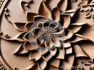 beautiful handmade wooden cut flowers on wooden background, Ai generated Stock Photo