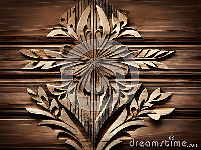 beautiful handmade wooden cut flowers on wooden background, Ai generated Stock Photo