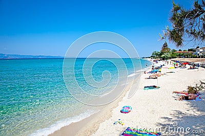 Beautiful Hanioti beach on Kasandra, Greece. Editorial Stock Photo