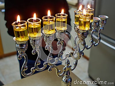 Hanukkah menorah chanukkiah with oil candles Stock Photo