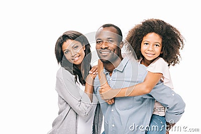 beautiful happy african american family with one child smiling at camera Stock Photo