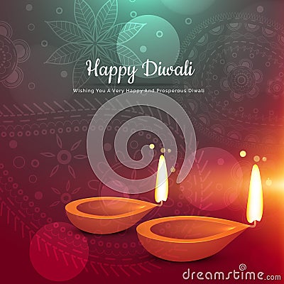 Beautiful happy diwali diya greeting card Vector Illustration