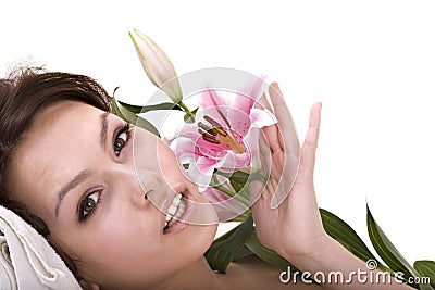 Beautiful happy girl in spa. Health resort. Stock Photo