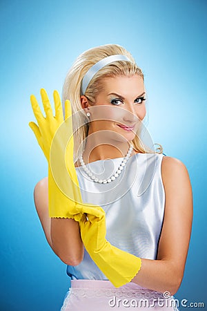 Beautiful happy housewife Stock Photo