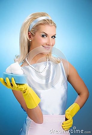 Beautiful happy housewife Stock Photo