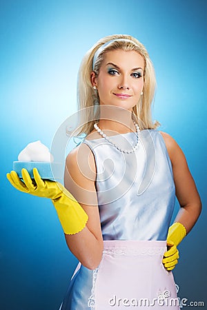 Beautiful happy housewife Stock Photo