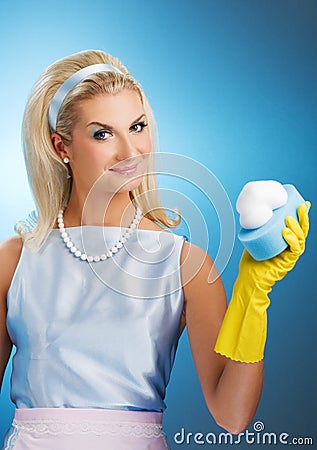 Beautiful happy housewife Stock Photo