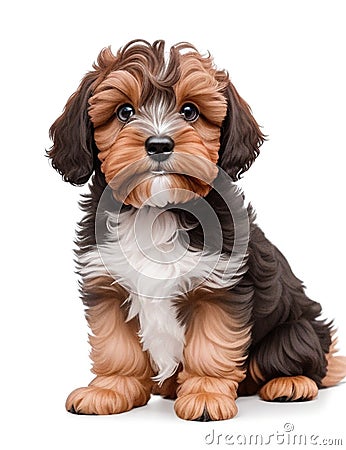 Beautiful happy reddish havanese puppy dog is sitting Stock Photo