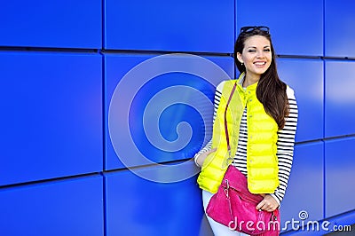 Beautiful happy stylish young girl portrait outdoor Stock Photo