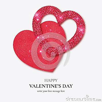 beautiful happy valentine s day card with realistic glitter hearts template Vector Illustration