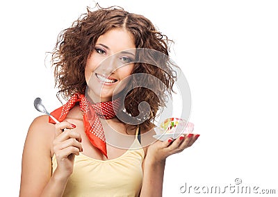 Beautiful happy woman with a jelly cake Stock Photo