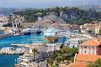 France Nice harbour harbor port view french riviera cote dazur cruise ships ferry Mediterranean sea cruiser ocean liner vacation Stock Photo
