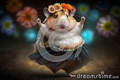 Beautiful Hawaiian hamster lady dancing hula dance. Generative AI Stock Photo