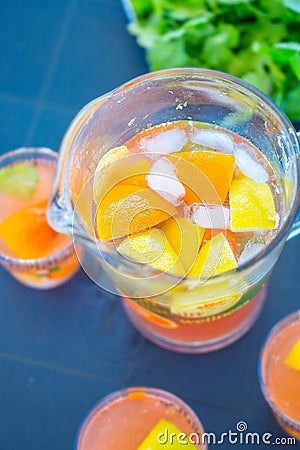 Beautiful Healthy Citrus Lemonade, Summer Drink, Summertime, Party in the Garden, Top View Stock Photo