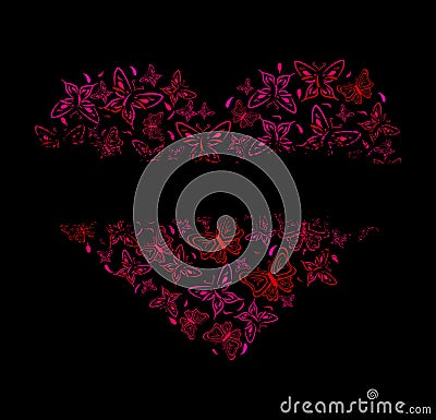 Beautiful heart from red butterflies Vector Illustration