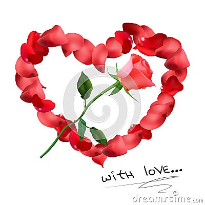 Beautiful heart of red rose petals Vector Illustration