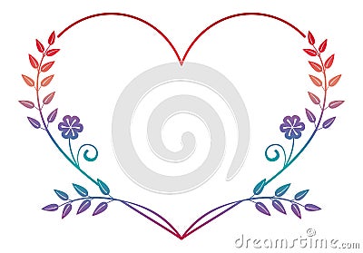 Beautiful heart-shaped flower frame with gradient fill. Color silhouette frame Stock Photo