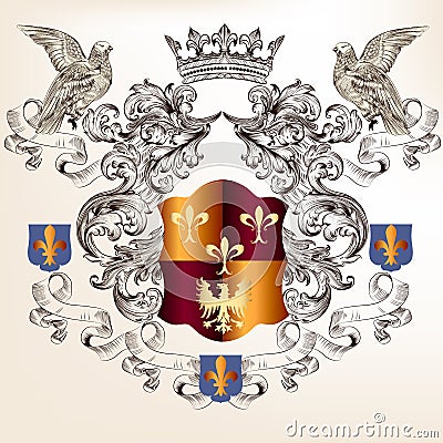 Beautiful heraldic design with shield in vintage style Cartoon Illustration