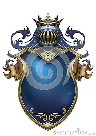 Beautiful heraldic shield with helm crest illustration Cartoon Illustration