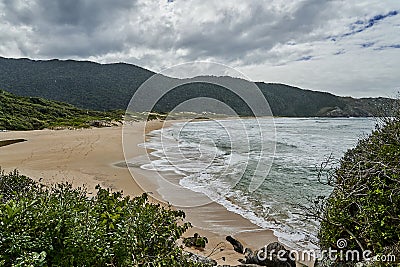 Beautiful and hidden sand beach along the lonely and hidden lagoinha do leste. Stock Photo
