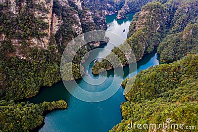 Beautiful high angle scenery of BaoFeng lake in Zhangjiajie China Stock Photo