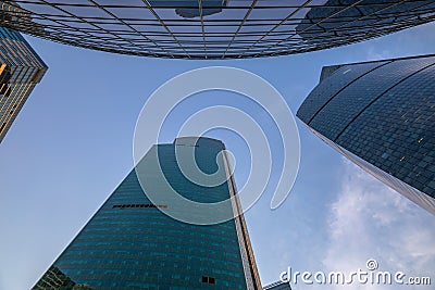 Beautiful high skyscrapers. Blue sky. Stock Photo