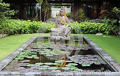 Beautiful hindu fish pond in Bali Indonesia Stock Photo