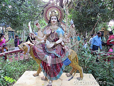 Beautiful hindu goddese maa sherawali statue at the Temple area of puri dham Odisha Editorial Stock Photo