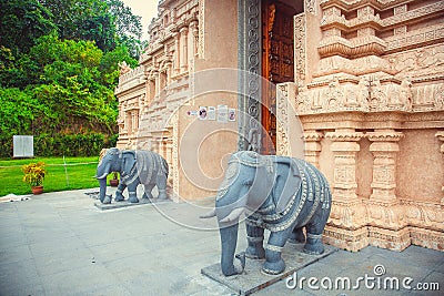 Beautiful Hindu temple in Malaysia. entrance to the sculpture of elephants Stock Photo