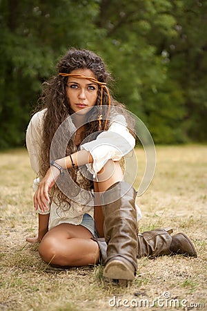 Beautiful hippie girl in the park Stock Photo