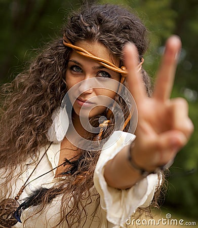 Beautiful hippie girl in the park Stock Photo