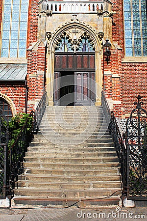 Beautiful historic entrance to the old catholic church in Wroclaw Editorial Stock Photo