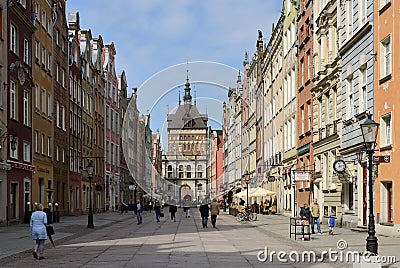Long Lane and Golden Gate, Gdansk Old Town, Poland. Editorial Stock Photo
