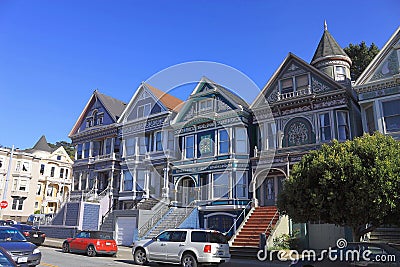 Beautiful Historic Four Seasons Houses in San Francisco, California, USA Editorial Stock Photo