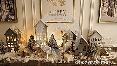 Beautiful holdiay decorated spot with Christmas winter houses. Stock Photo