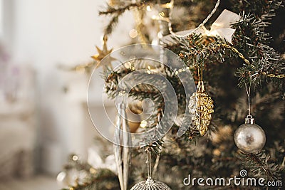 Beautiful holiday decorated room with Christmas tree Stock Photo