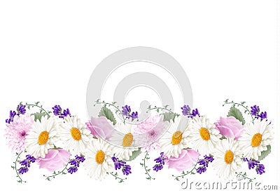 Beautiful holiday flower banner border. Stock Photo