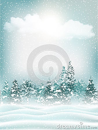 Beautiful holiday winter landscape background. Vector Vector Illustration