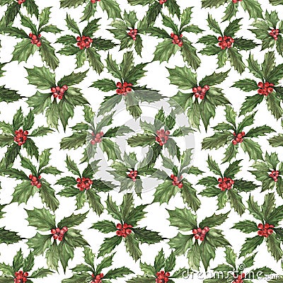 Beautiful holly Ilex berries in seamless pattern Stock Photo