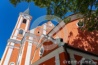 Beautiful Holy Mary church pilgrimage destination in Mariagyud Hungary the sign in the middle says Stock Photo