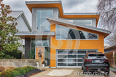 Beautiful Home Exterior. Real Estate Exterior Front House in north America. Big luxury house with beautiful landscaping Editorial Stock Photo